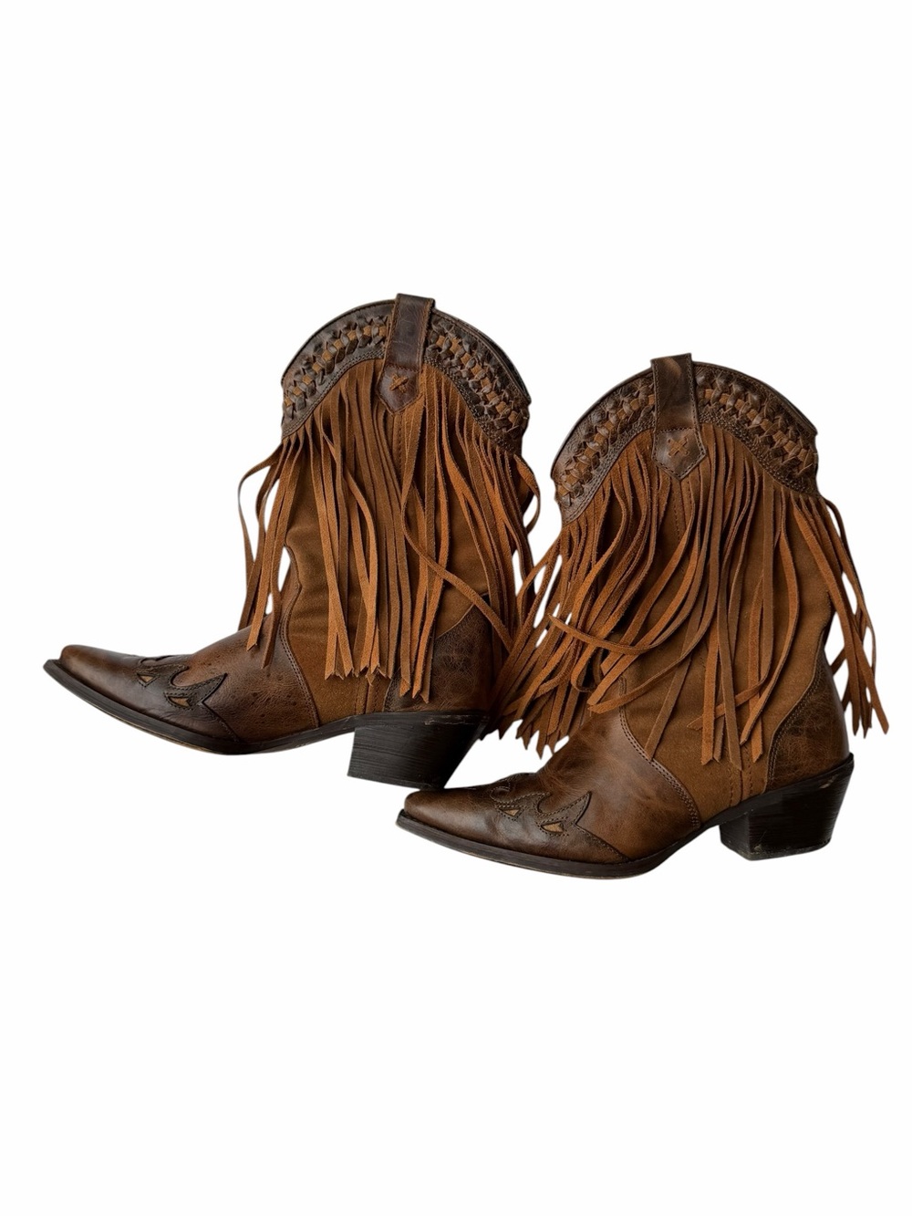 Fringed Brown Leather Western Ankle Boots size 8.5 - Picture 2 of 11